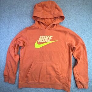 Nike Youth XL Orange Pullover Hoodie Green Swoosh Sweatshirt Sportswear